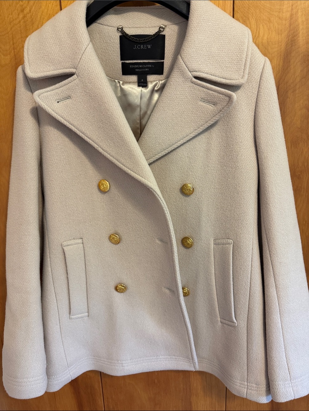 J. Crew Double-Breasted Light Taupe Wool Peacoat with Gold Buttons - Picture 5 of 6